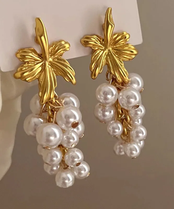 Classy White Sterling Silver Overgild Pearl Grapes Drop Earrings QJ044