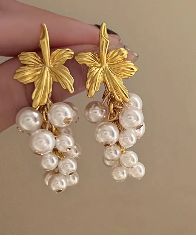 Classy White Sterling Silver Overgild Pearl Grapes Drop Earrings QJ044