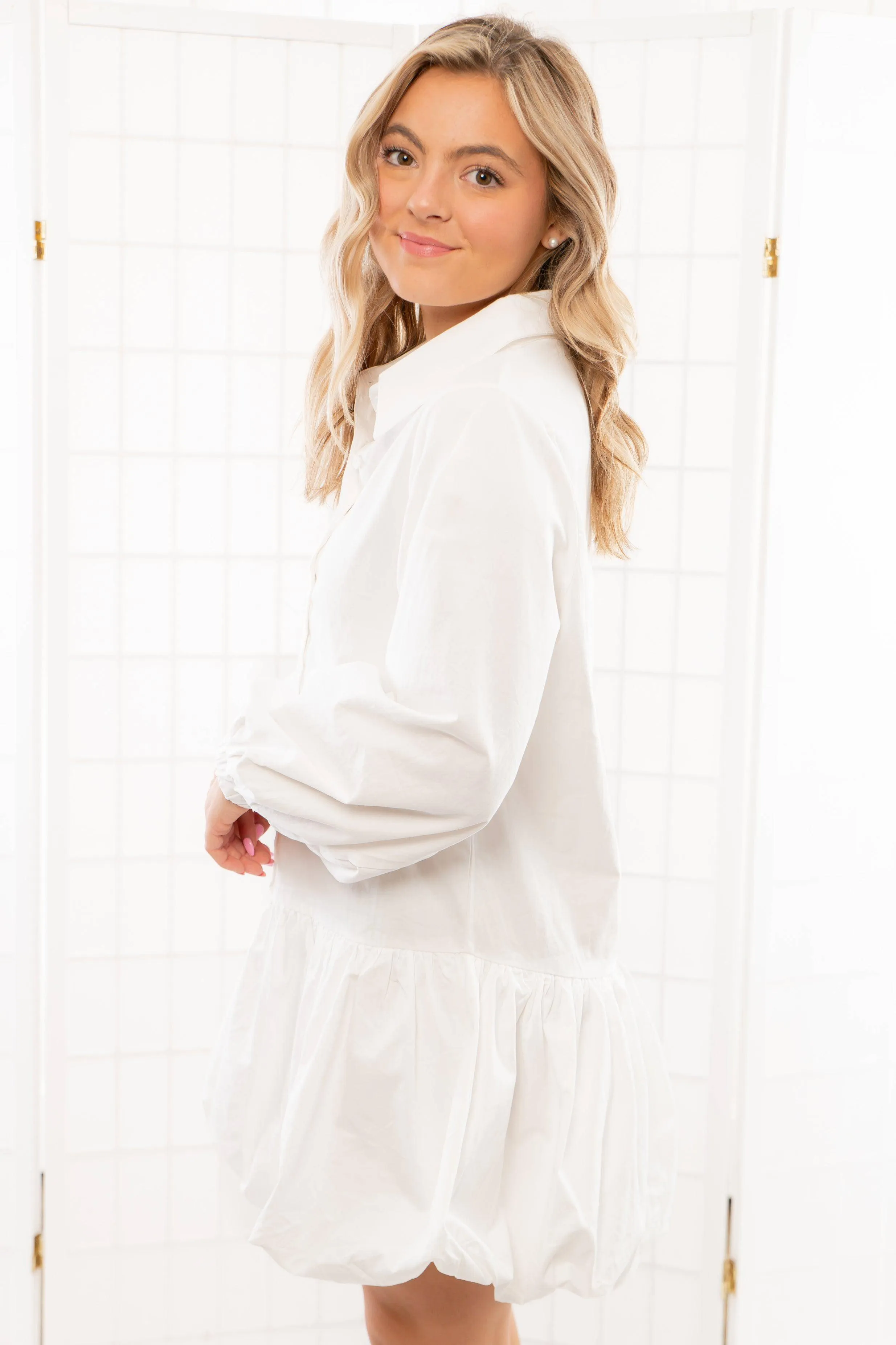 Cloud Nine White Bubble Hem Shirt Dress