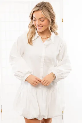 Cloud Nine White Bubble Hem Shirt Dress