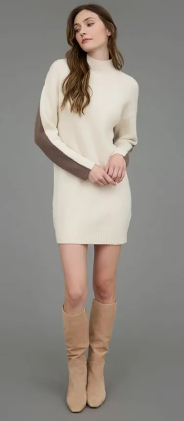 Cream & Brown Sweater Dress