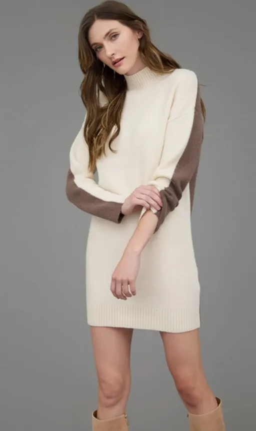 Cream & Brown Sweater Dress