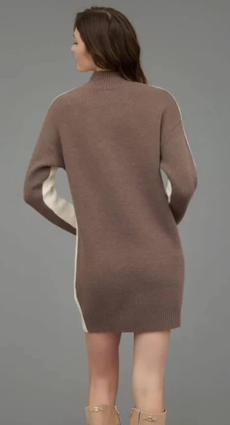 Cream & Brown Sweater Dress