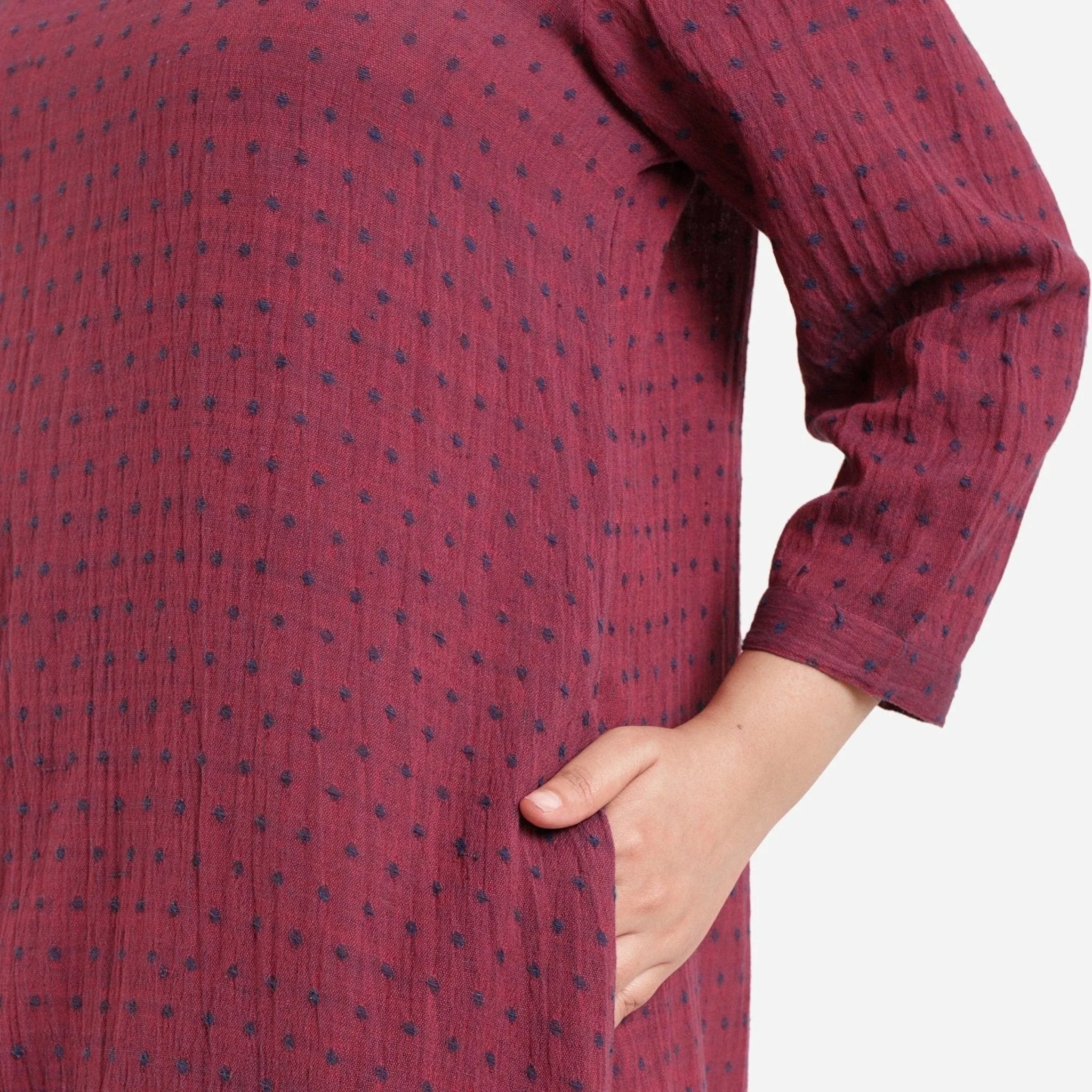 Crimson Red Ditsy Print Cotton Ankle Length Dress