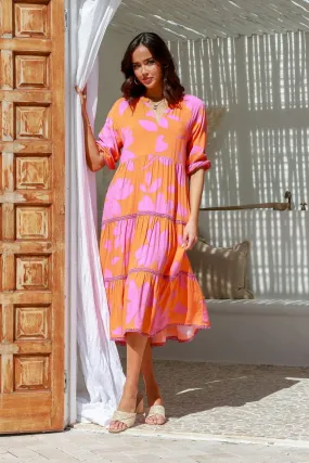Cya Tier Lace Midi Dress - Lilac/Orange