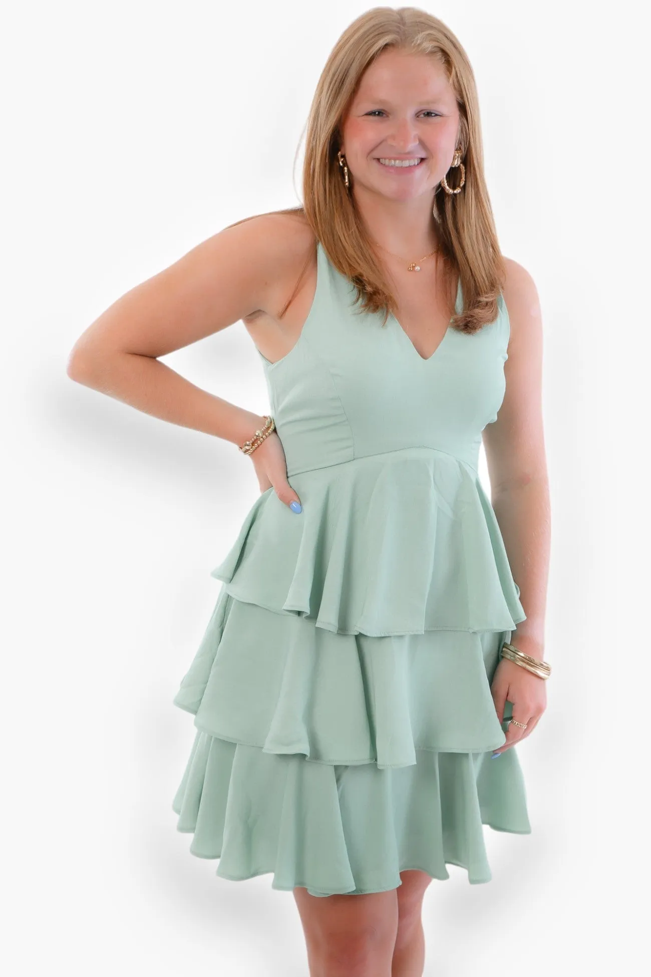 Darling Mint Ruffle Tiered Mini Dress
