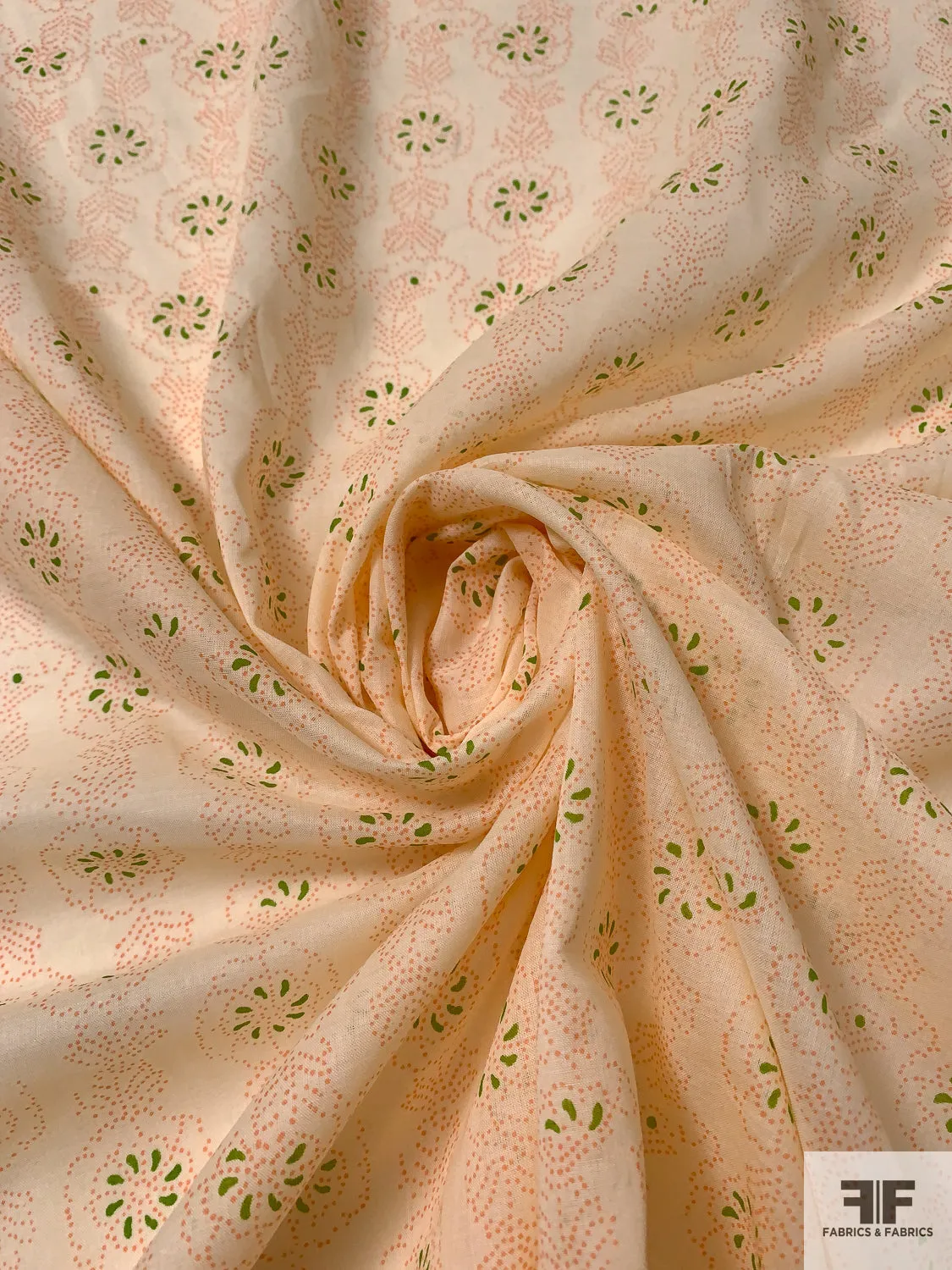 Dot Sketch Floral Printed Cotton Voile - Pastel Peach / Lime