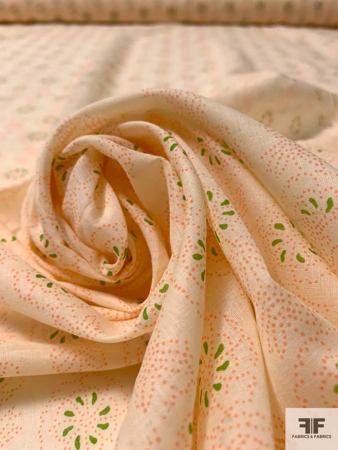 Dot Sketch Floral Printed Cotton Voile - Pastel Peach / Lime