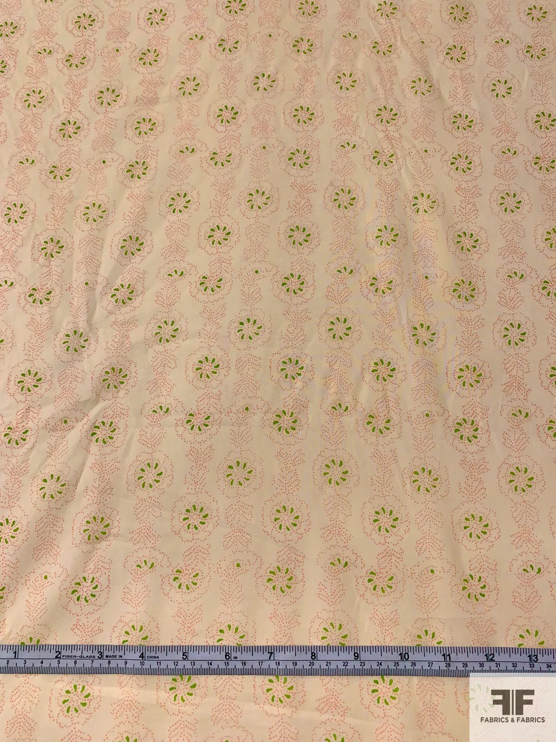 Dot Sketch Floral Printed Cotton Voile - Pastel Peach / Lime
