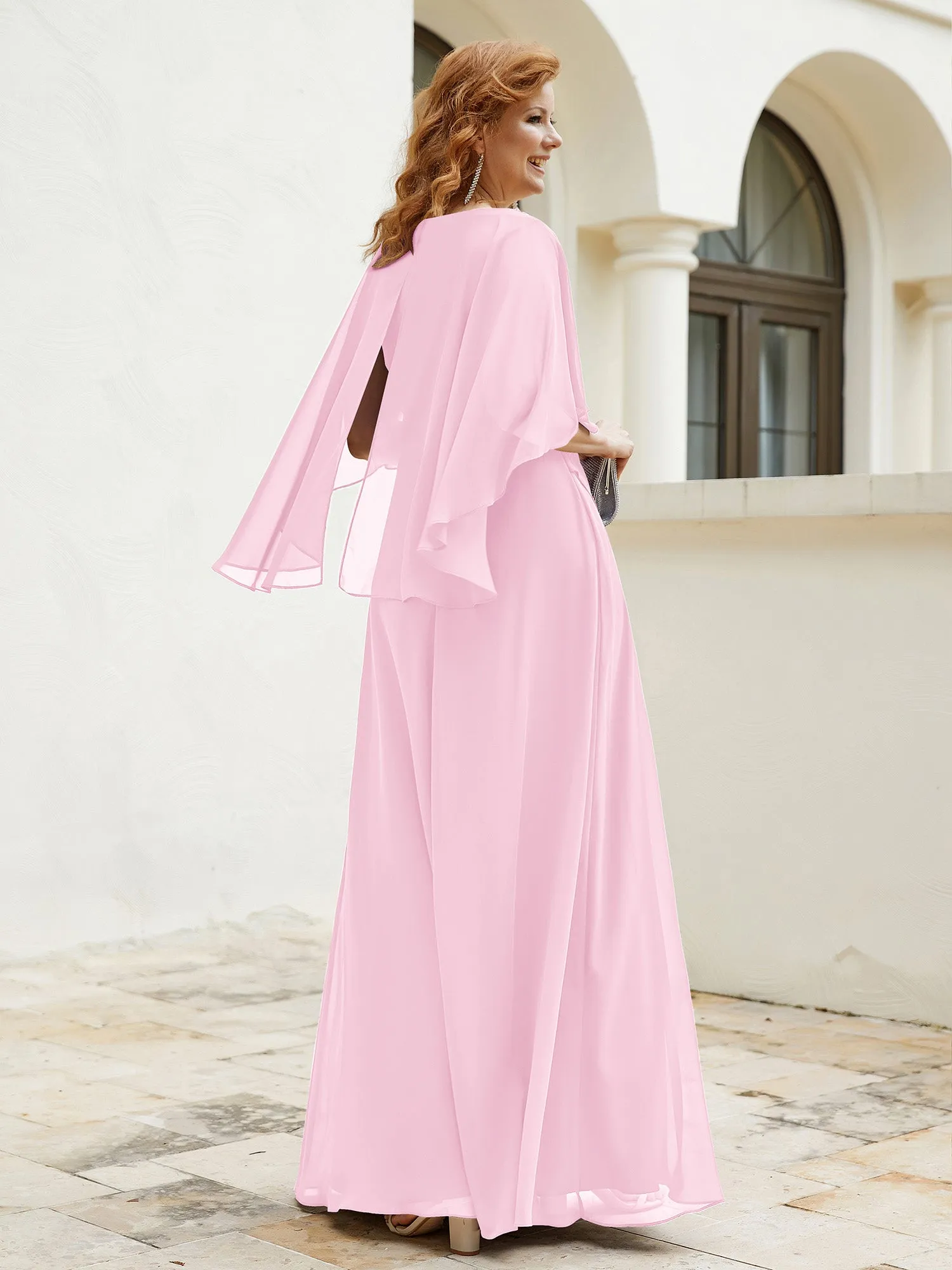 Dress Adorned with Beaded Elegance and Flutter Sleeves Candy Pink