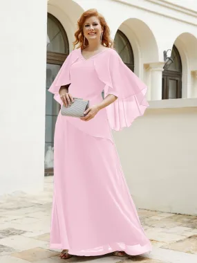 Dress Adorned with Beaded Elegance and Flutter Sleeves Candy Pink