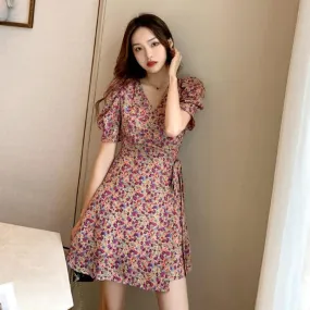 Dress Women Summer Korean Fairy Look Slimming Floral A-Line INS Women Young Look Western Slim-Look Dress
