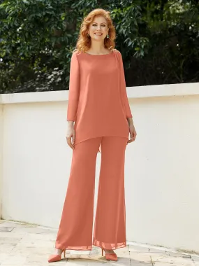 Elegant Chiffon Pant Suit with Long Sleeves-Sunset