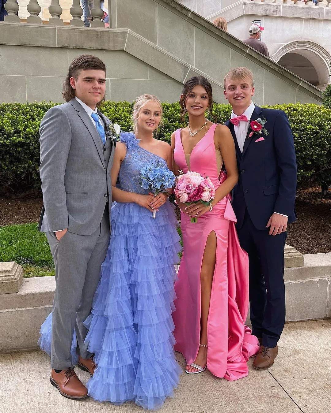 Esther | Cute Mermaid V Neck Pink Satin Long Prom Dresses with Big Bow