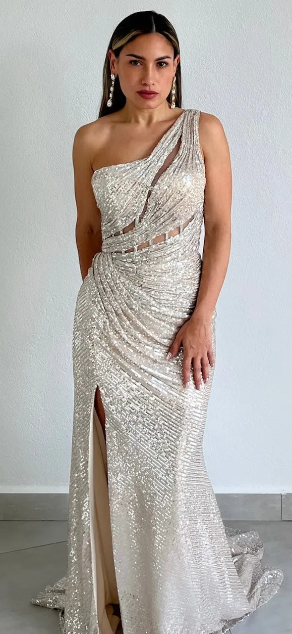 Exquisite Redinement Platinum Sequins Formal Gown