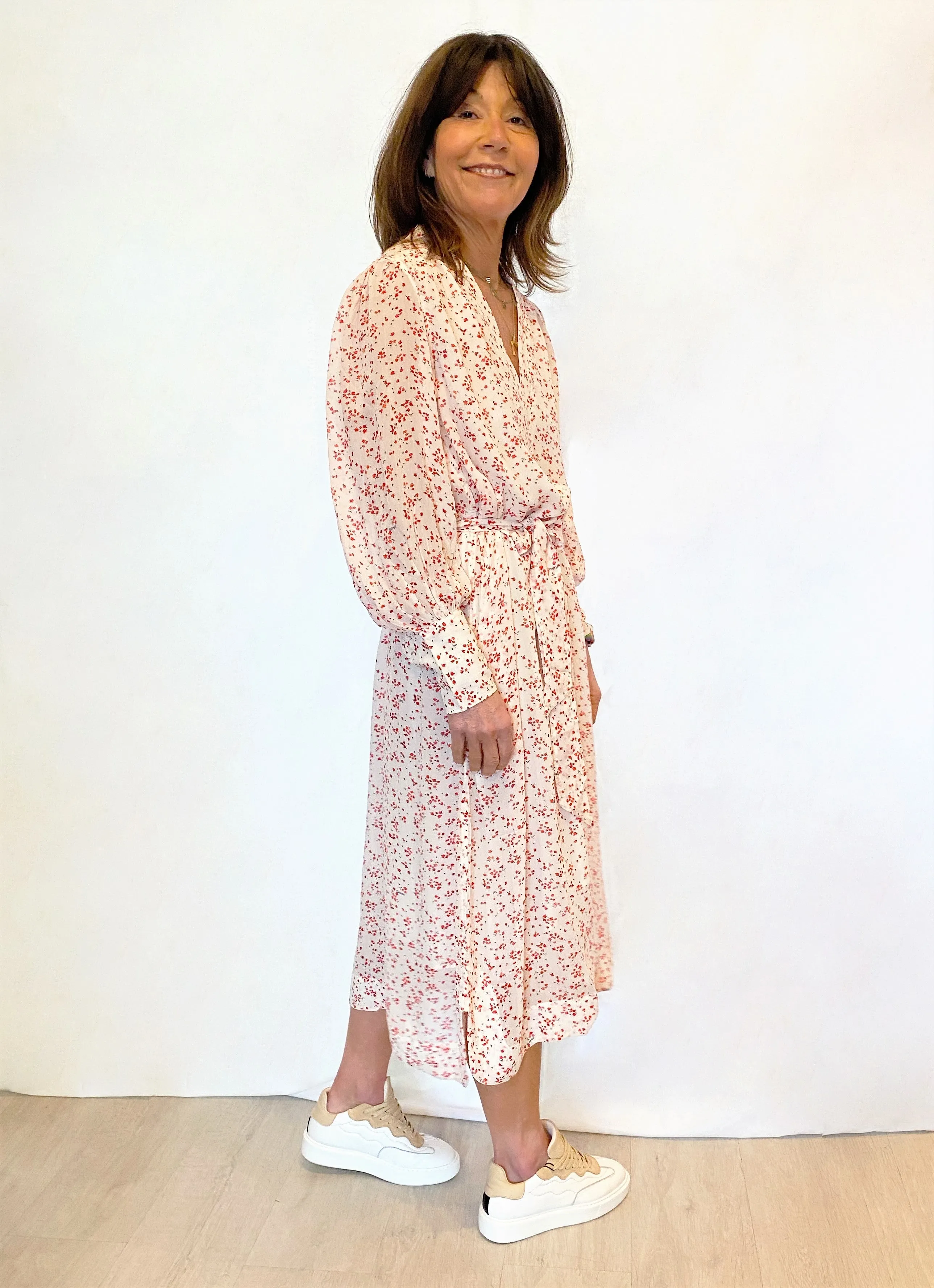 GANNI F5879 Printed Georgette Dress in Egret