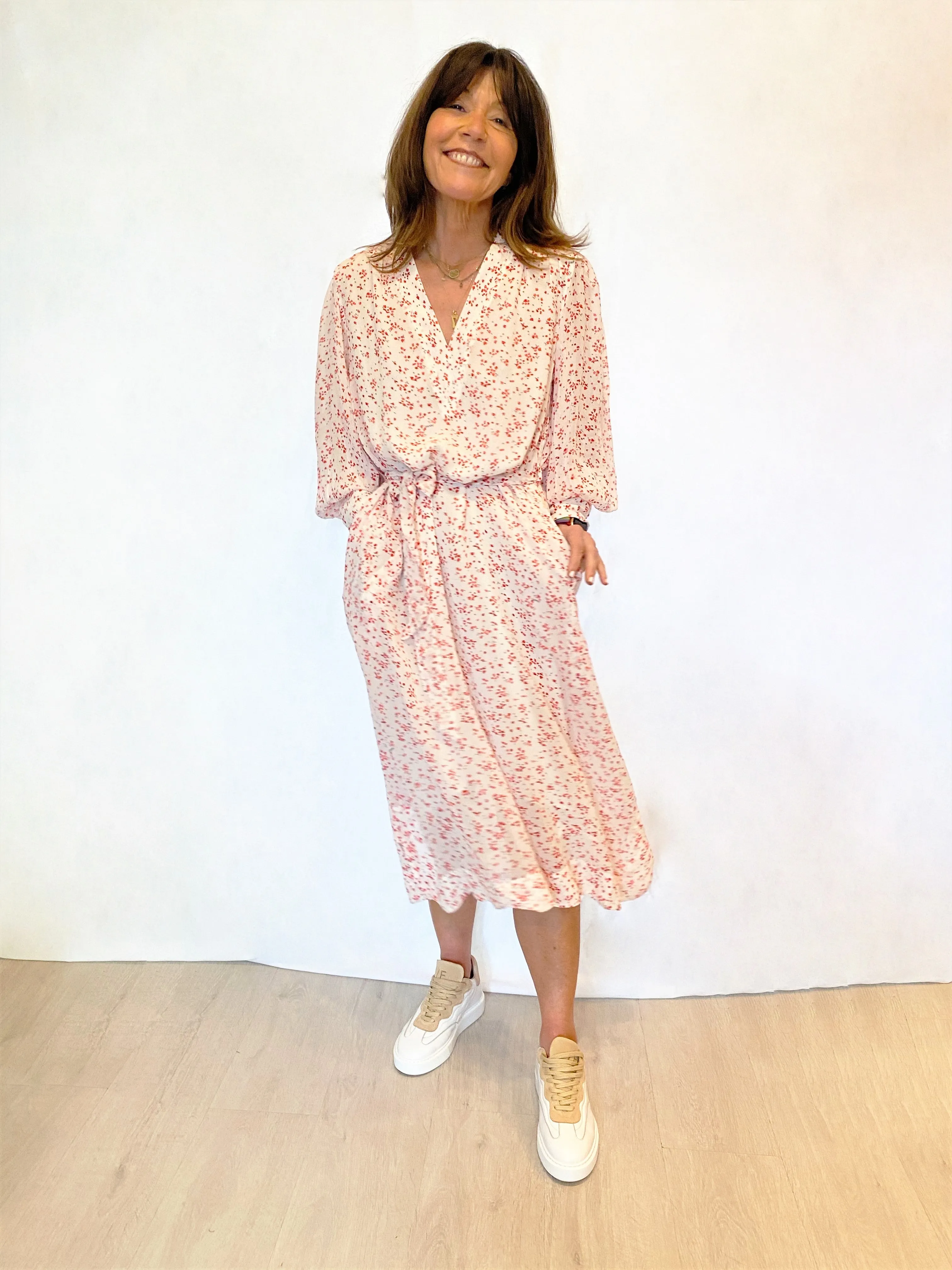 GANNI F5879 Printed Georgette Dress in Egret