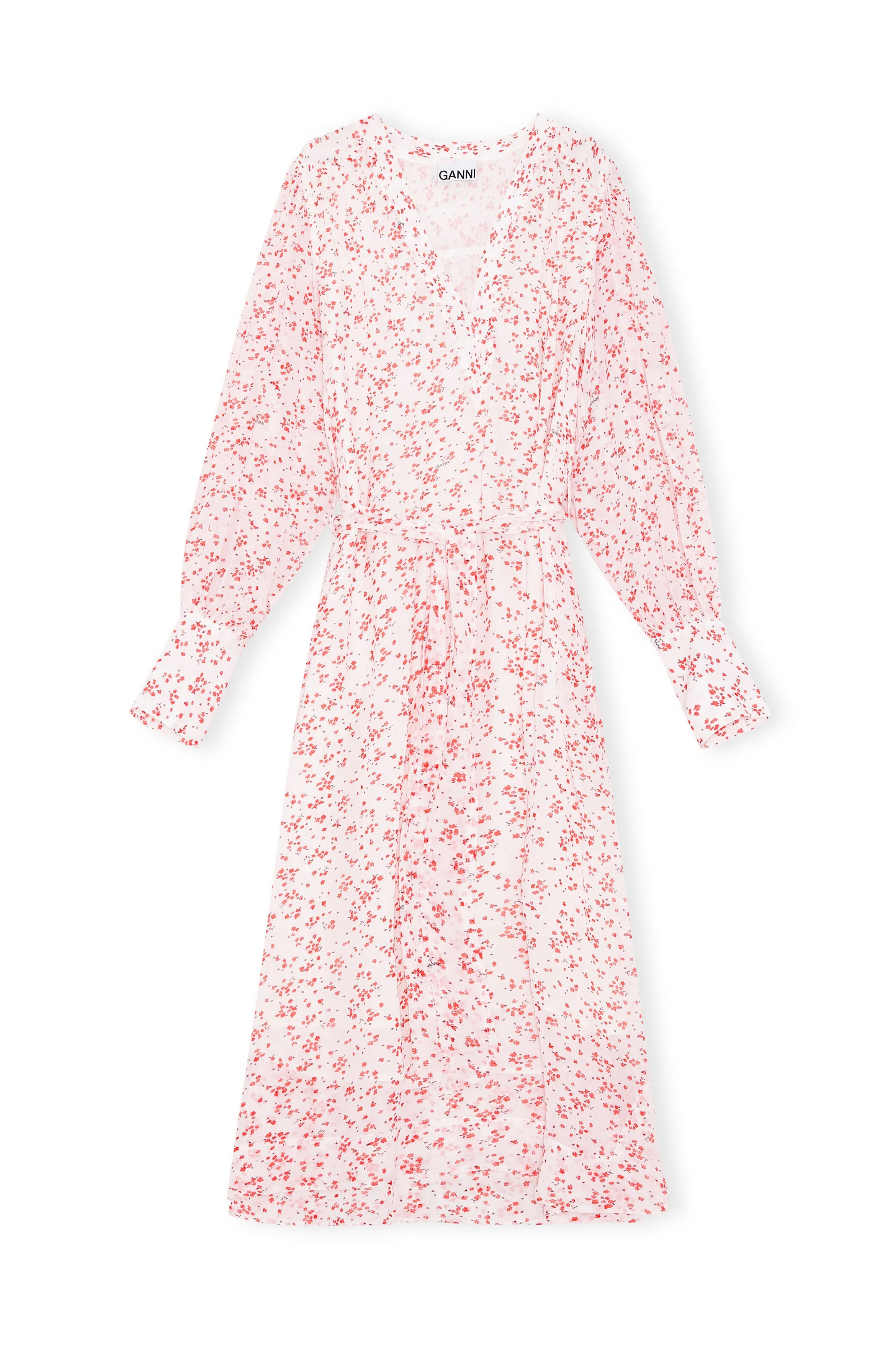 GANNI F5879 Printed Georgette Dress in Egret
