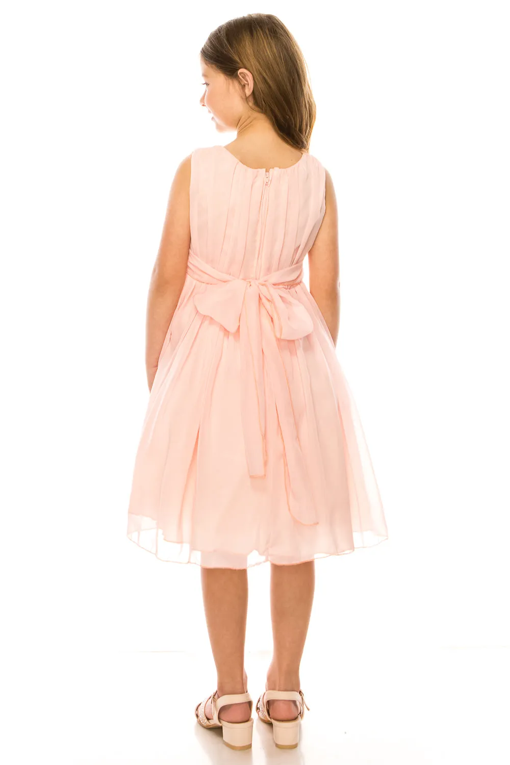 Girls Flower Waist Chiffon Flower Girl Dress 2-14