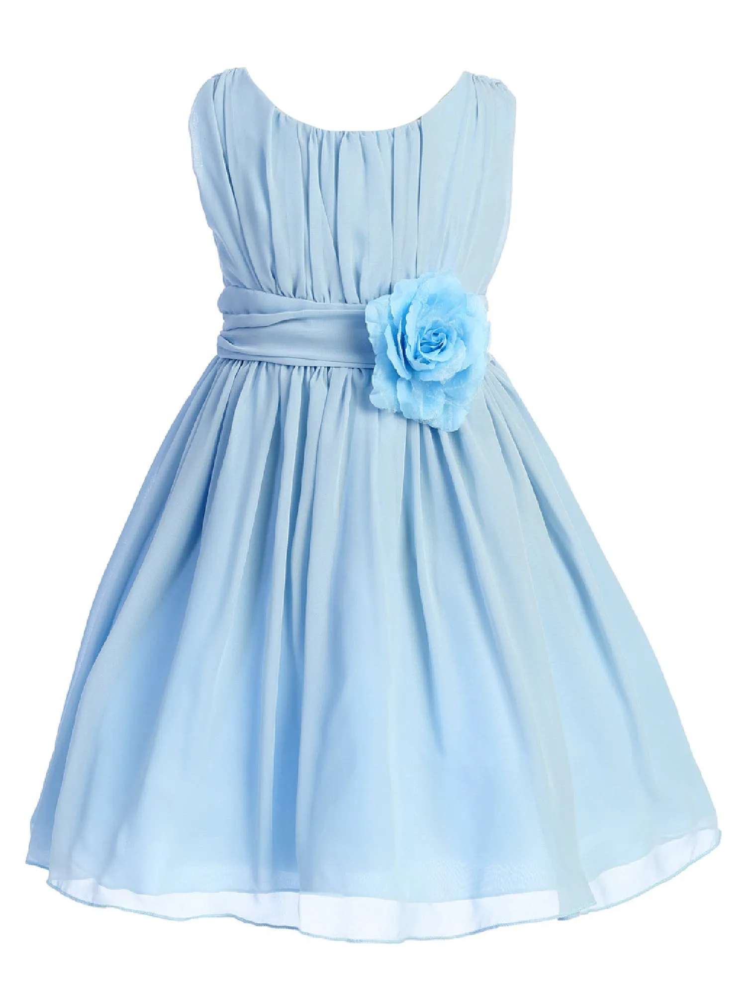 Girls Flower Waist Chiffon Flower Girl Dress 2-14