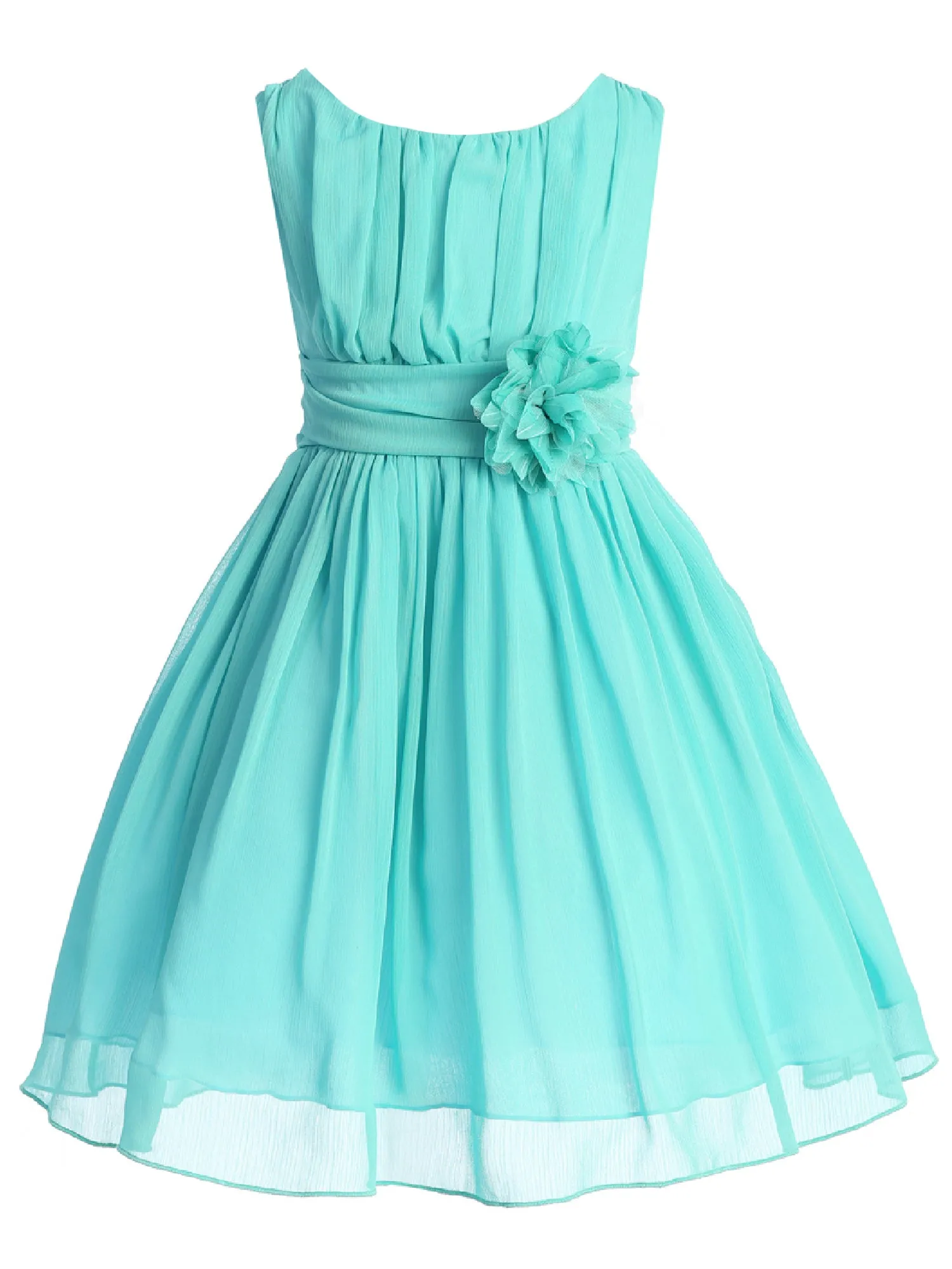 Girls Flower Waist Chiffon Flower Girl Dress 2-14