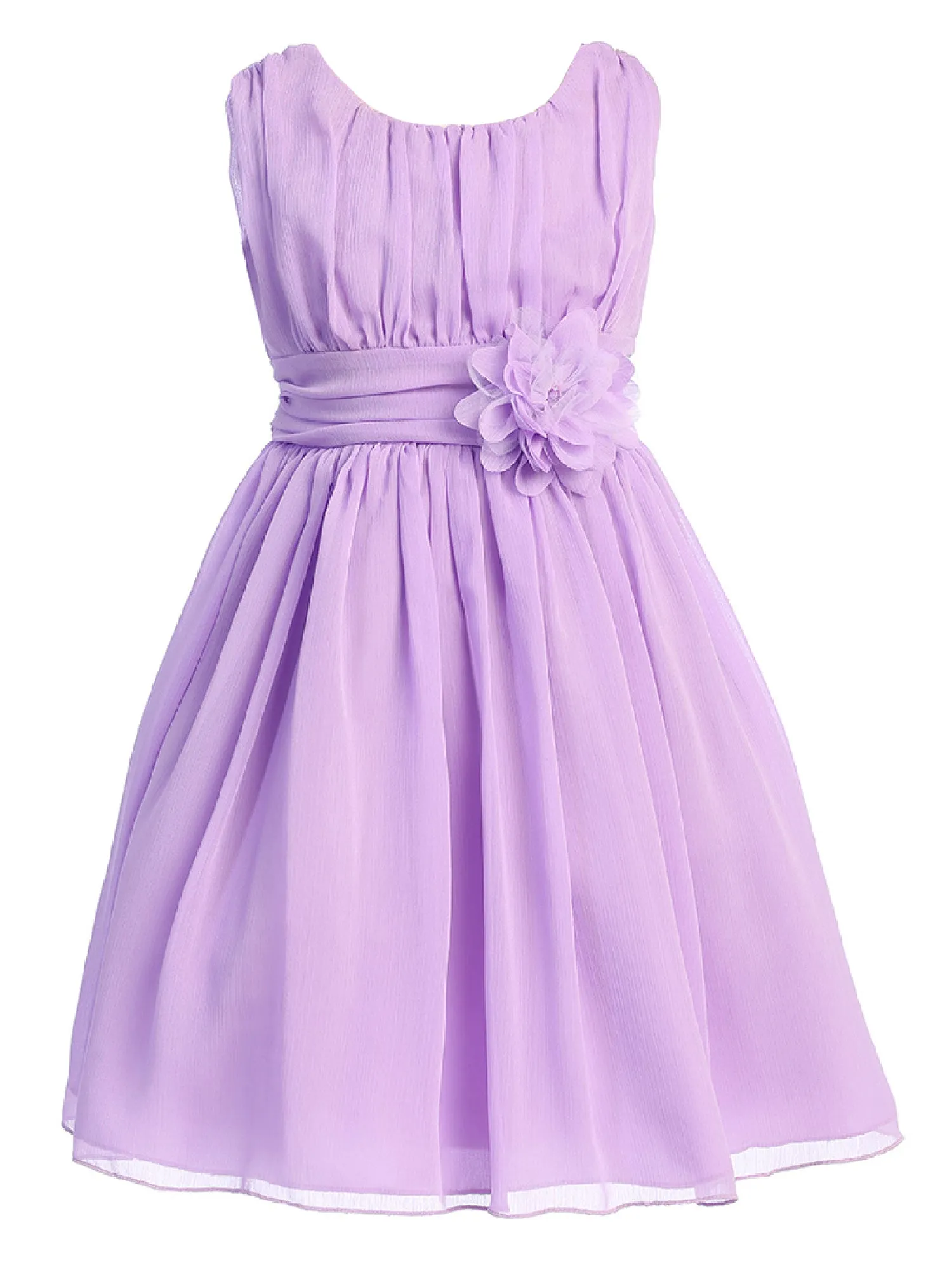 Girls Flower Waist Chiffon Flower Girl Dress 2-14