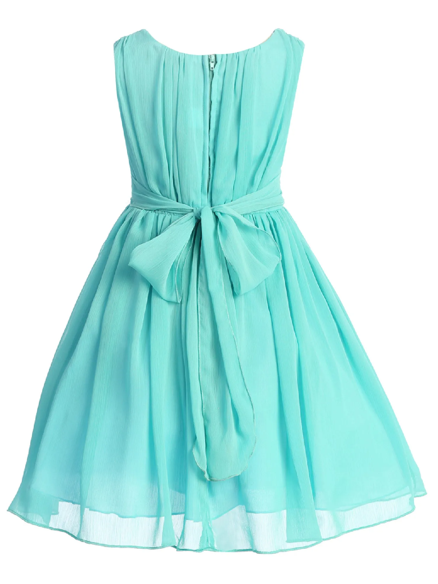 Girls Flower Waist Chiffon Flower Girl Dress 2-14