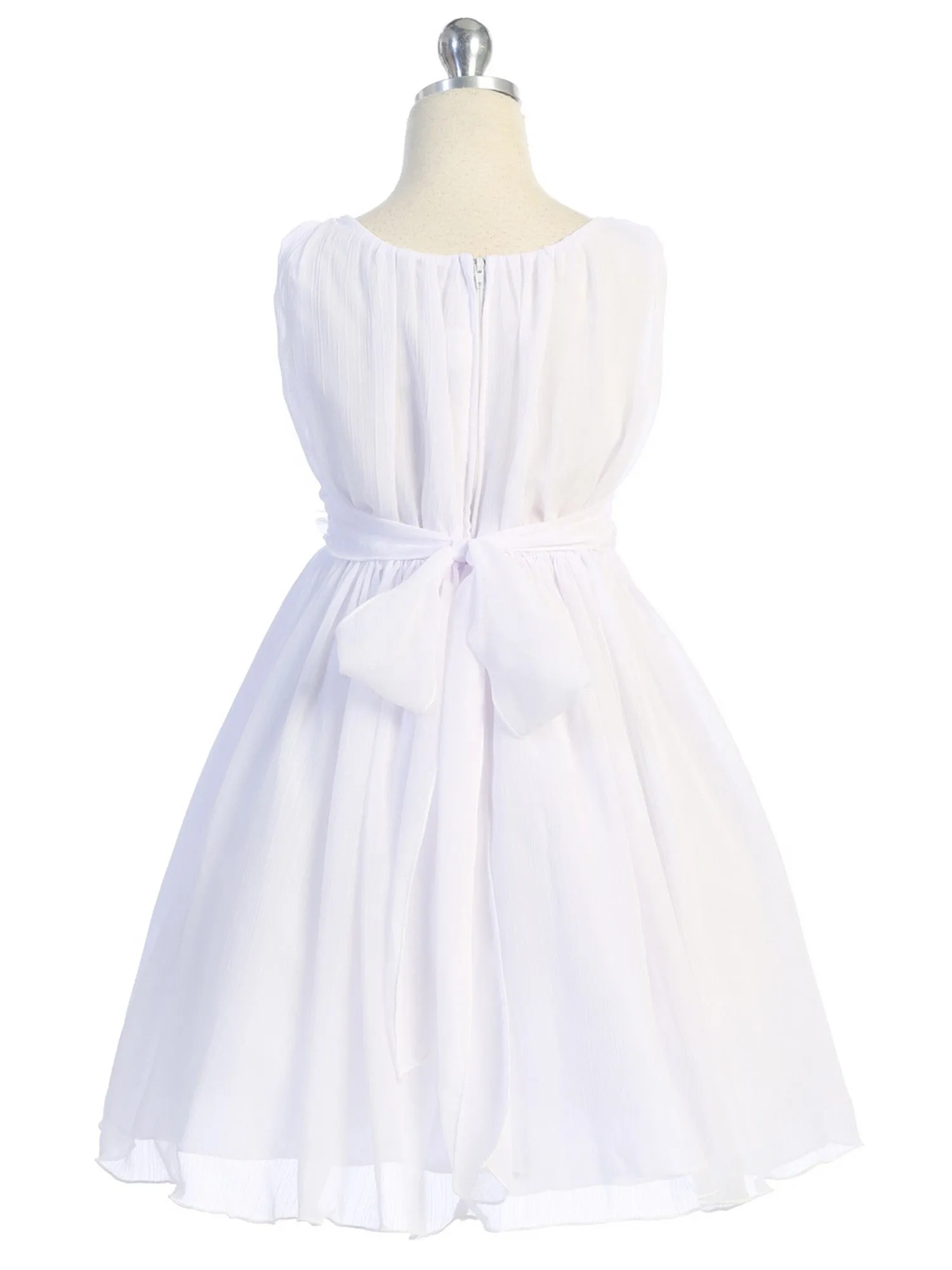 Girls Flower Waist Chiffon Flower Girl Dress 2-14