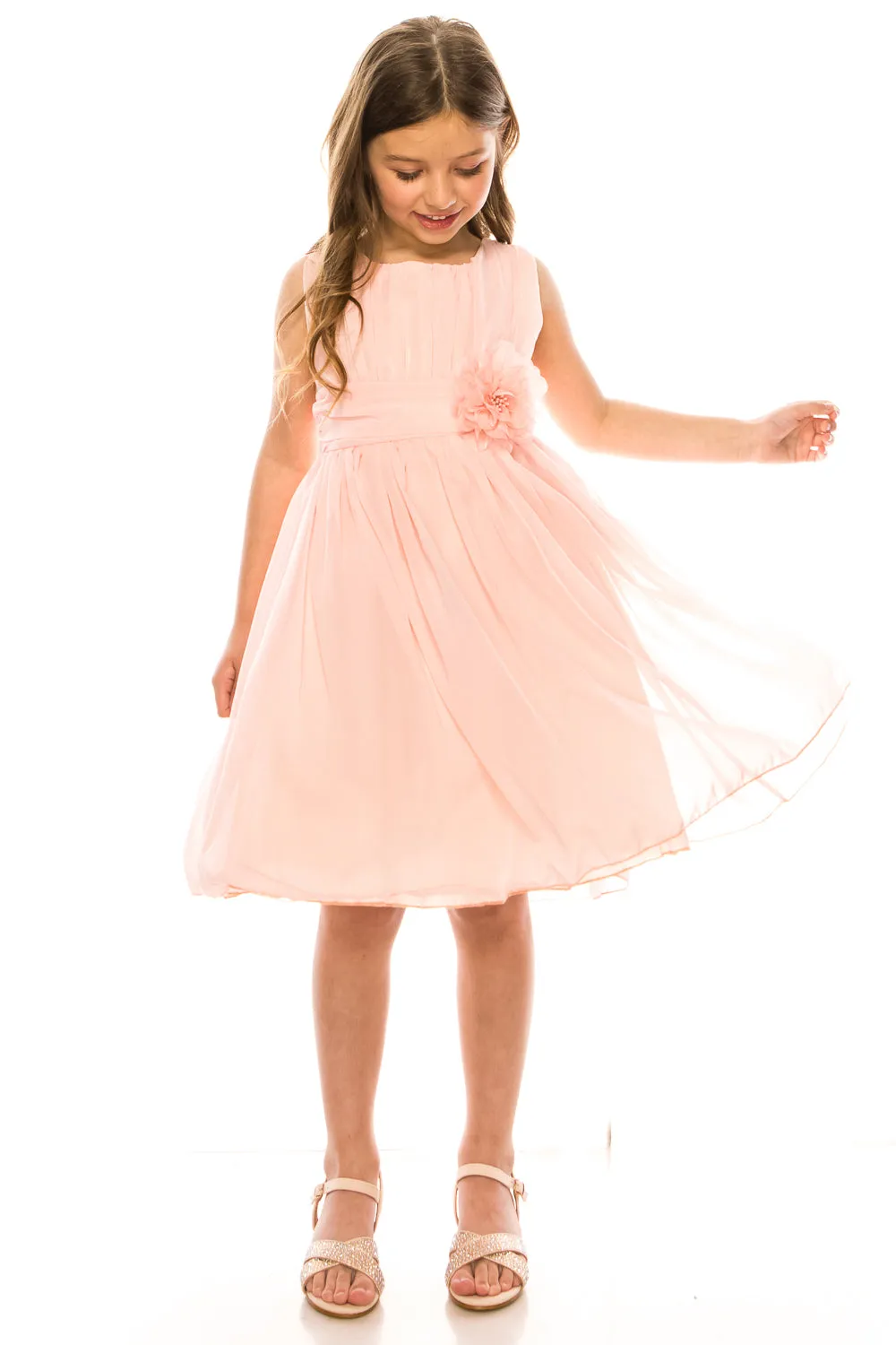 Girls Flower Waist Chiffon Flower Girl Dress 2-14