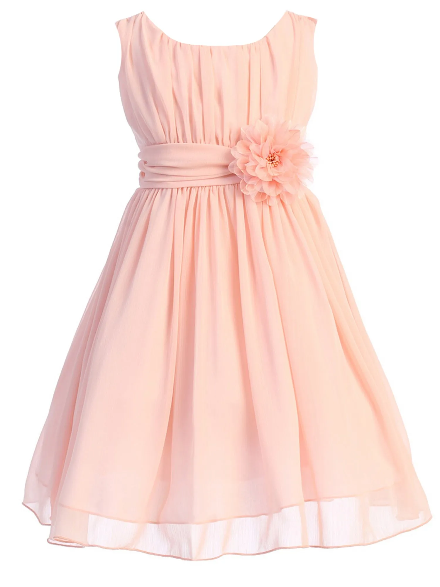 Girls Flower Waist Chiffon Flower Girl Dress 2-14