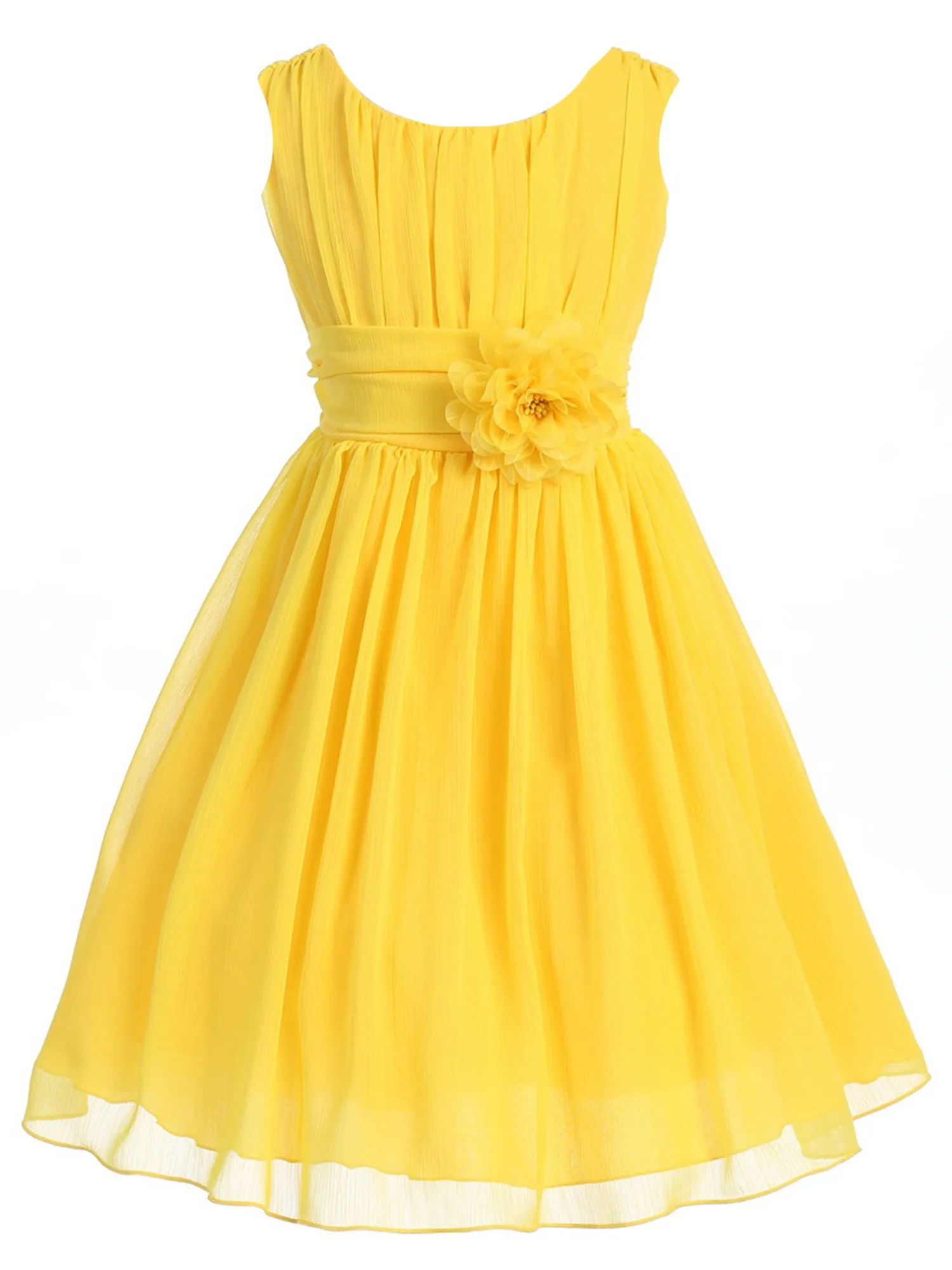 Girls Flower Waist Chiffon Flower Girl Dress 2-14