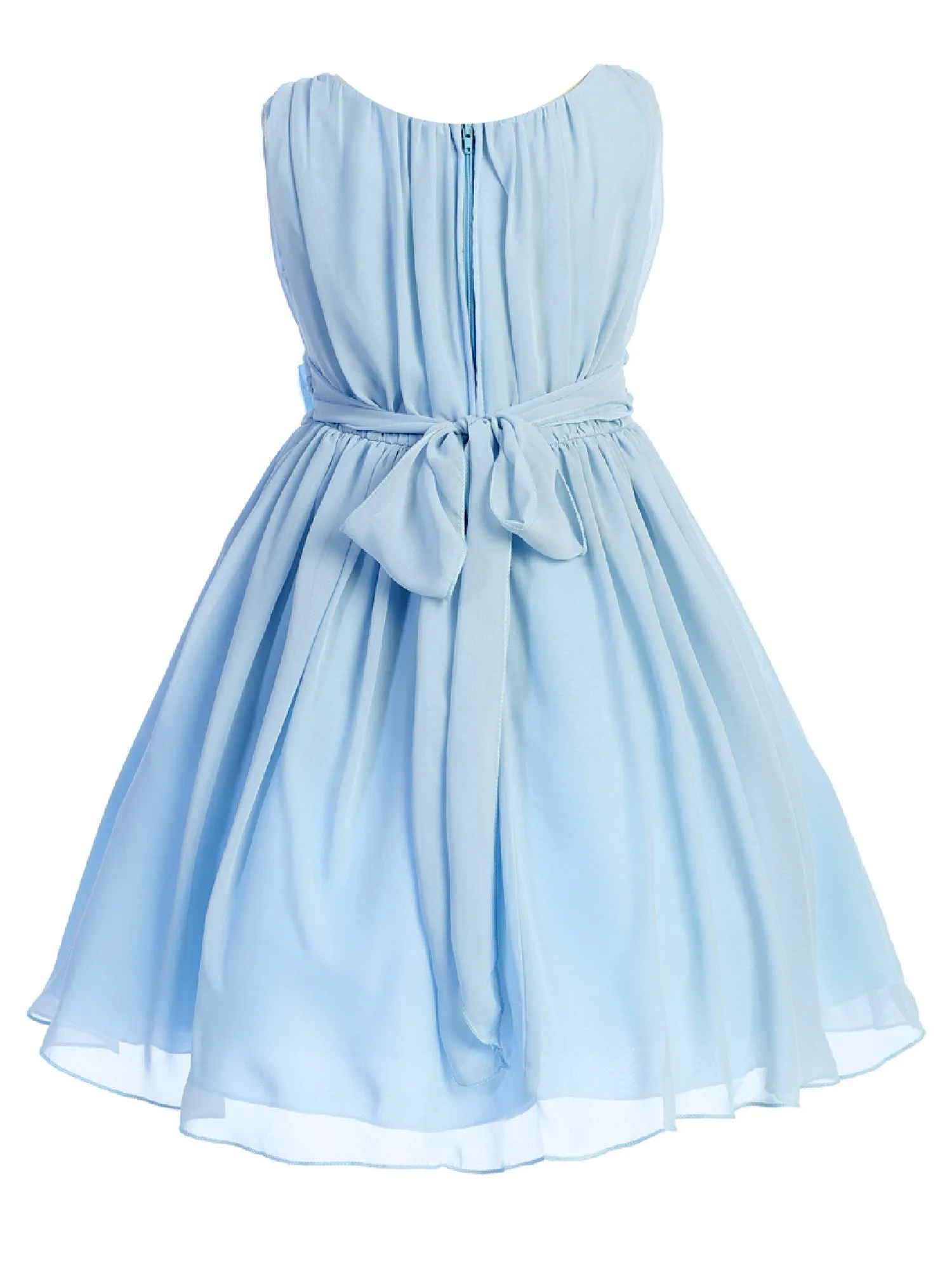 Girls Flower Waist Chiffon Flower Girl Dress 2-14
