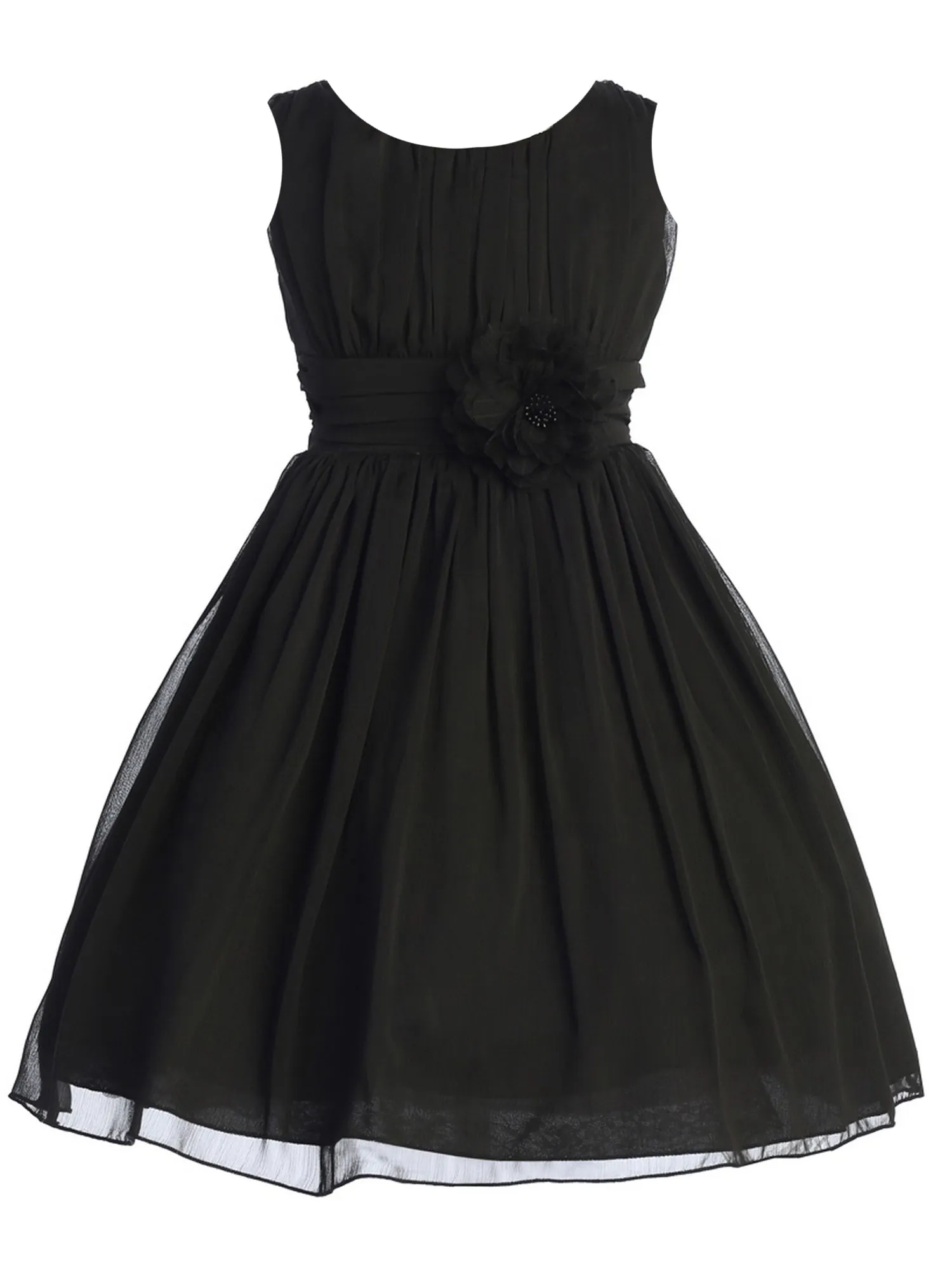 Girls Flower Waist Chiffon Flower Girl Dress 2-14