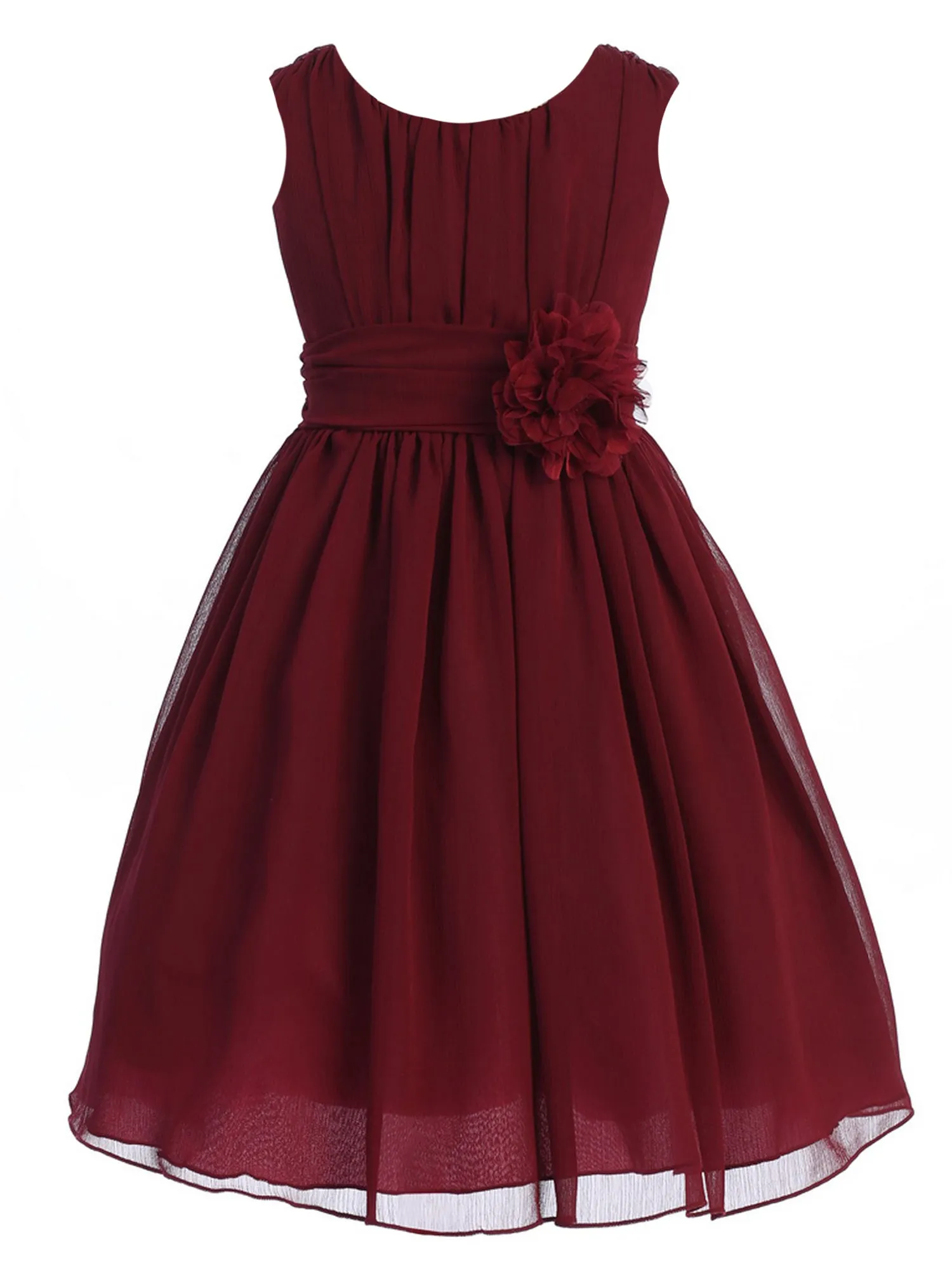 Girls Flower Waist Chiffon Flower Girl Dress 2-14