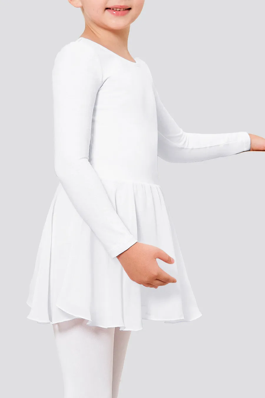 Girls Long Sleeve Ballet Leotards with Sheer Skirt