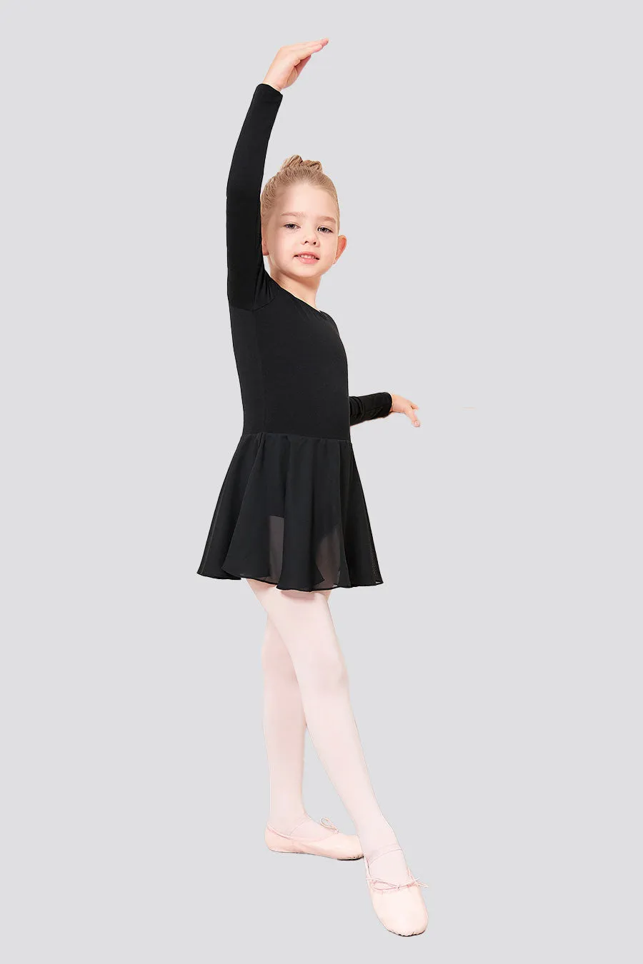 Girls Long Sleeve Ballet Leotards with Sheer Skirt