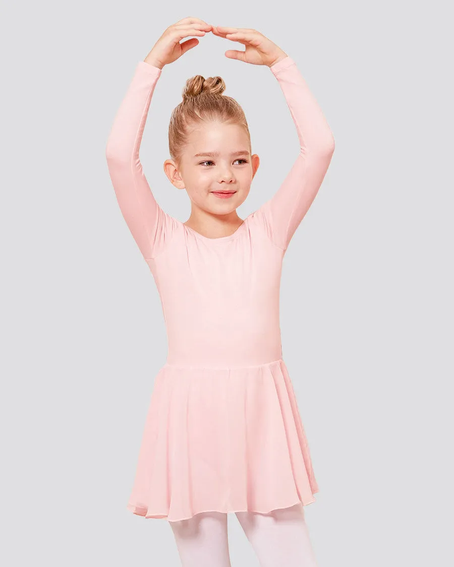 Girls Long Sleeve Ballet Leotards with Sheer Skirt