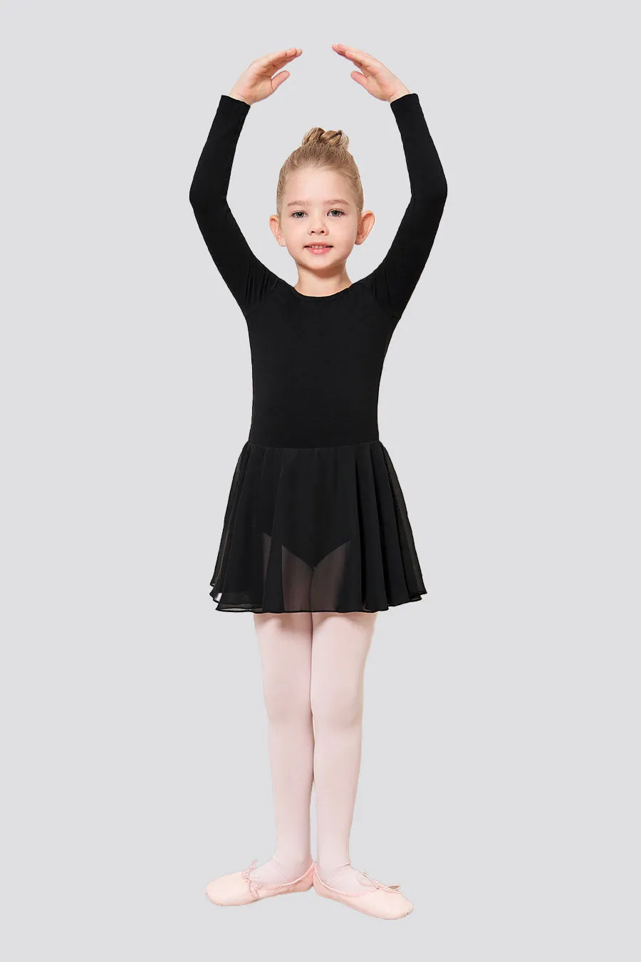 Girls Long Sleeve Ballet Leotards with Sheer Skirt