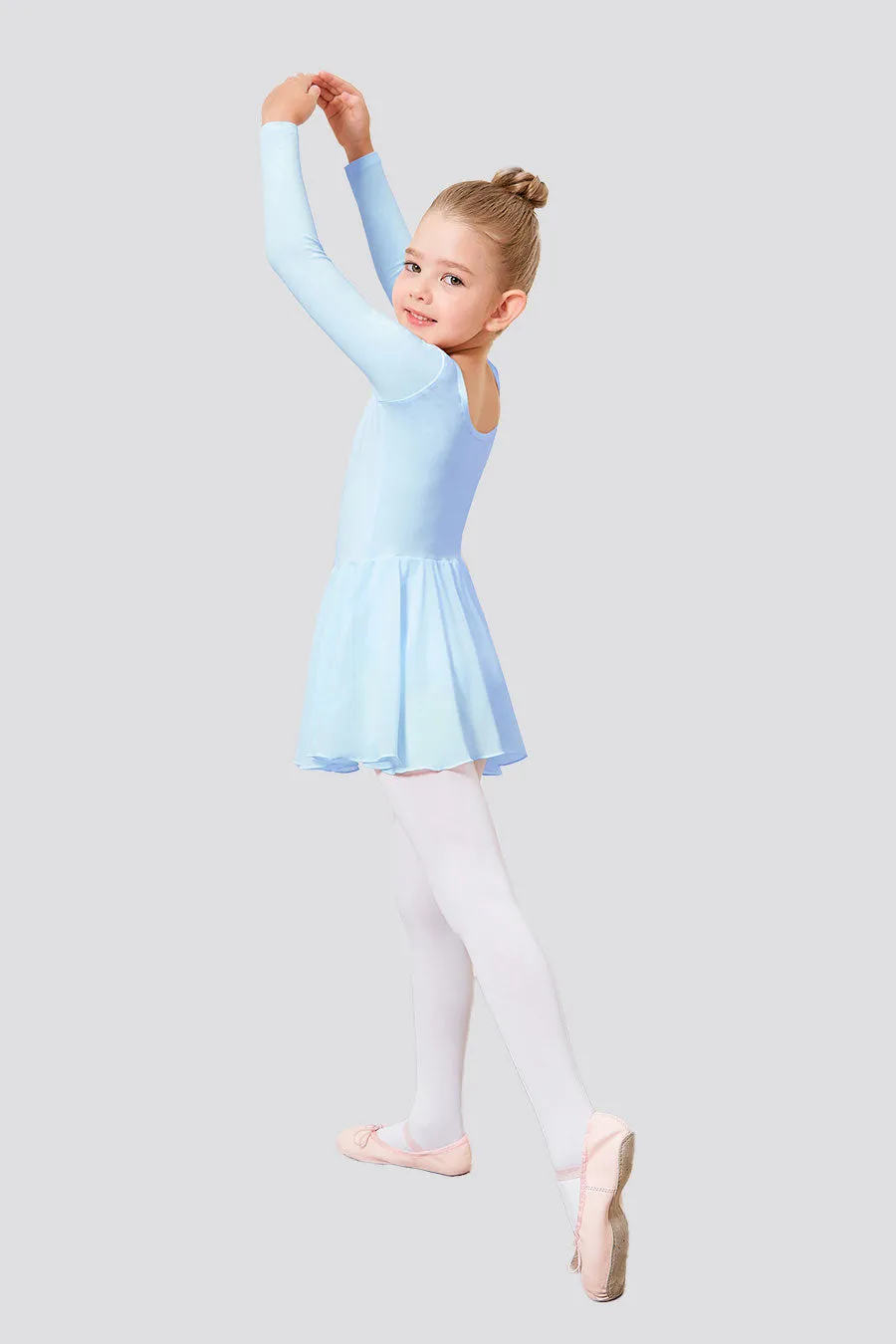 Girls Long Sleeve Ballet Leotards with Sheer Skirt