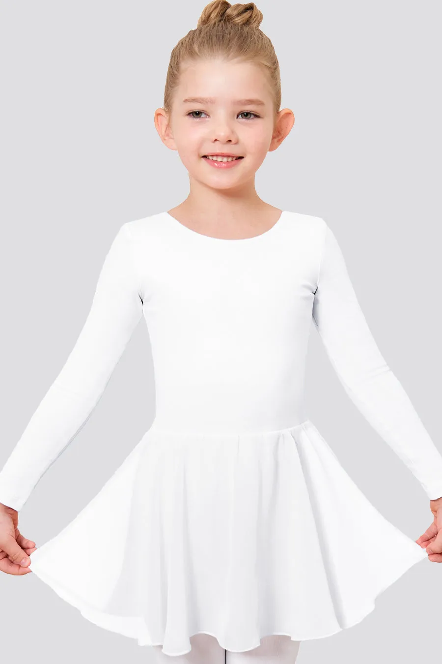 Girls Long Sleeve Ballet Leotards with Sheer Skirt