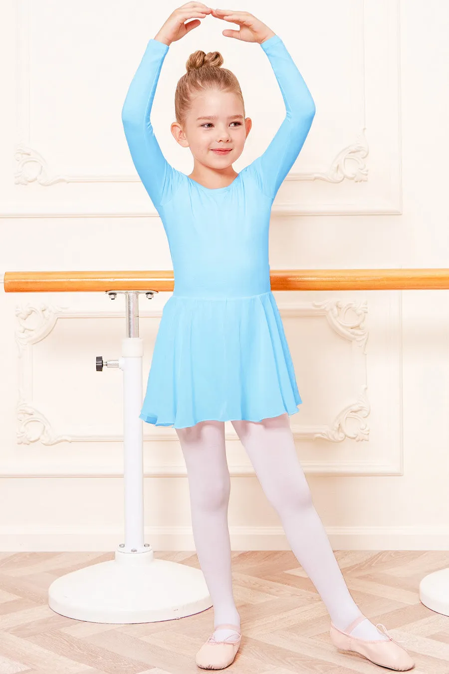 Girls Long Sleeve Ballet Leotards with Sheer Skirt