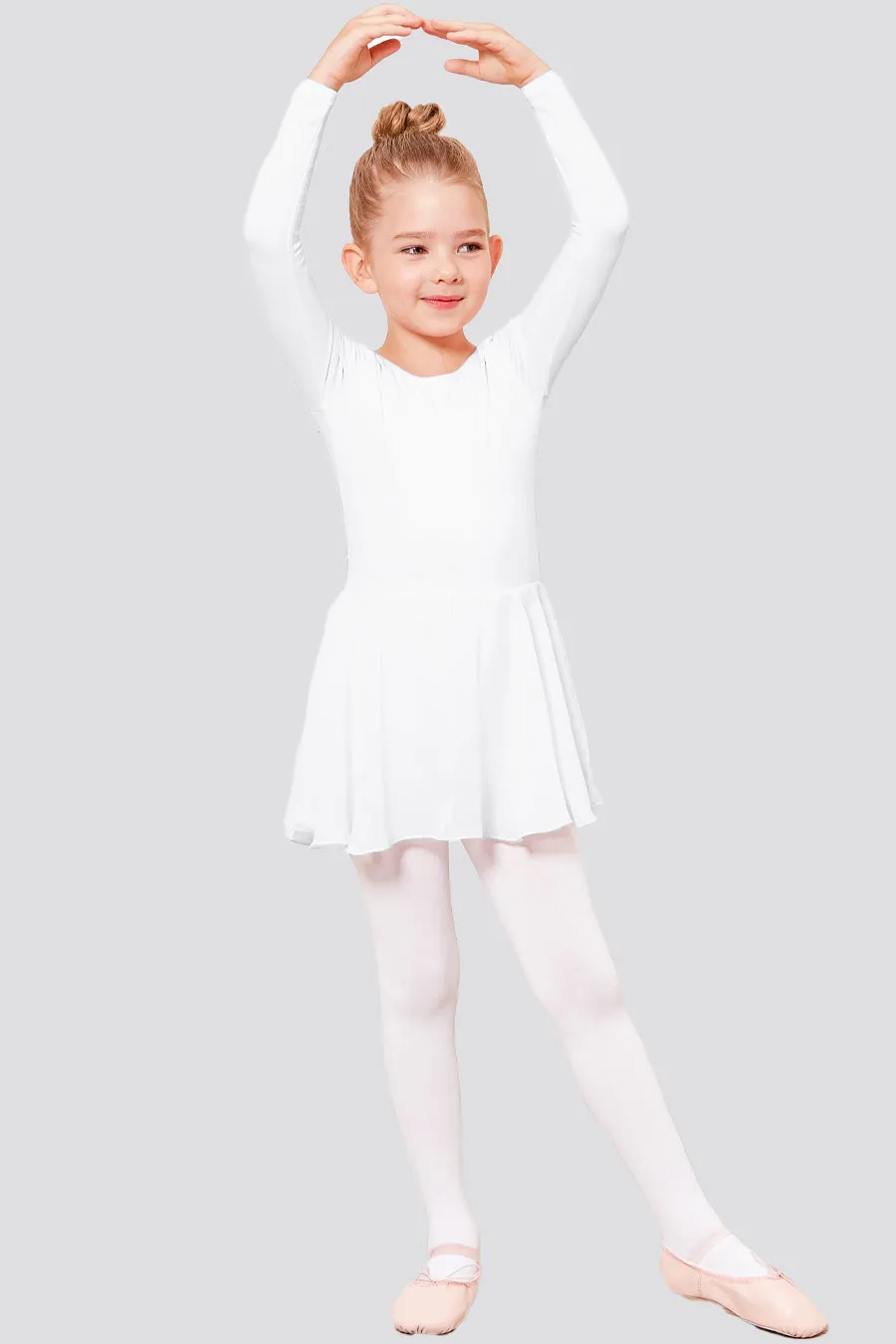 Girls Long Sleeve Ballet Leotards with Sheer Skirt