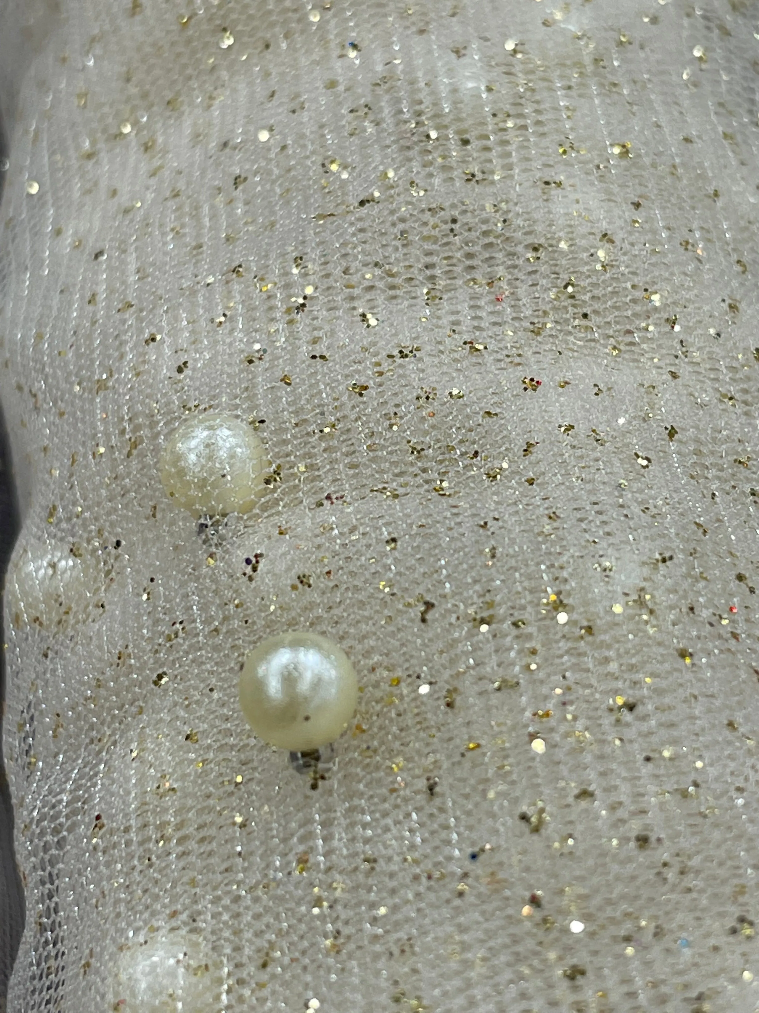 Glitter Mesh Fabric with Scattered Pearls 2-Way Stretch | Lace USA -  Net Pearls
