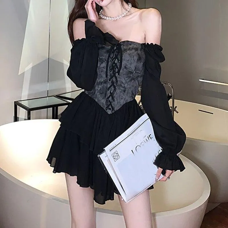 Gothic Mini Dress with Bold Bodice Panel - Sexy and Stylish