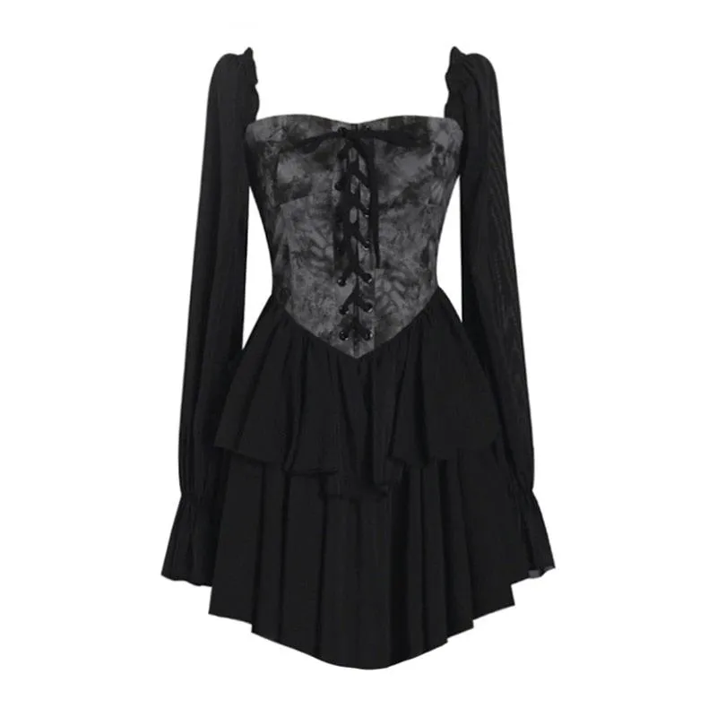 Gothic Mini Dress with Bold Bodice Panel - Sexy and Stylish
