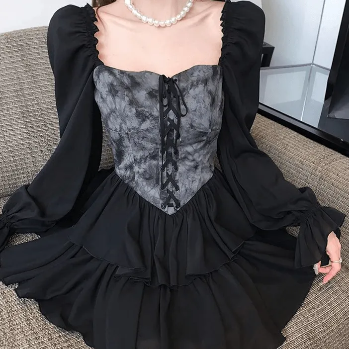 Gothic Mini Dress with Bold Bodice Panel - Sexy and Stylish