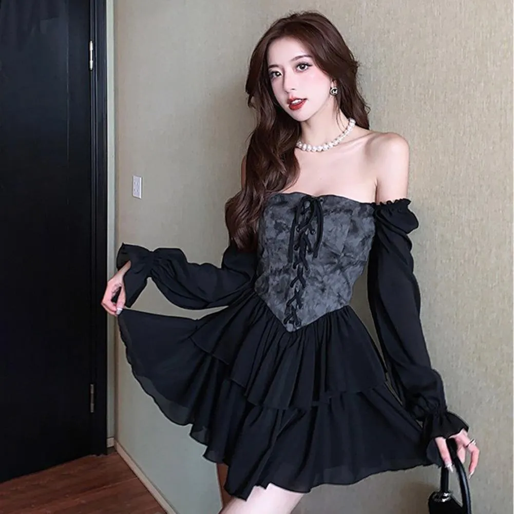 Gothic Mini Dress with Bold Bodice Panel - Sexy and Stylish