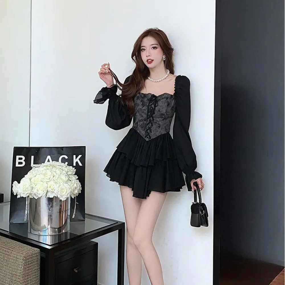 Gothic Mini Dress with Bold Bodice Panel - Sexy and Stylish