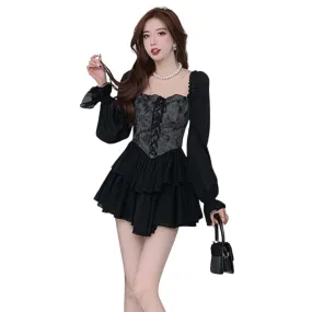 Gothic Mini Dress with Bold Bodice Panel - Sexy and Stylish