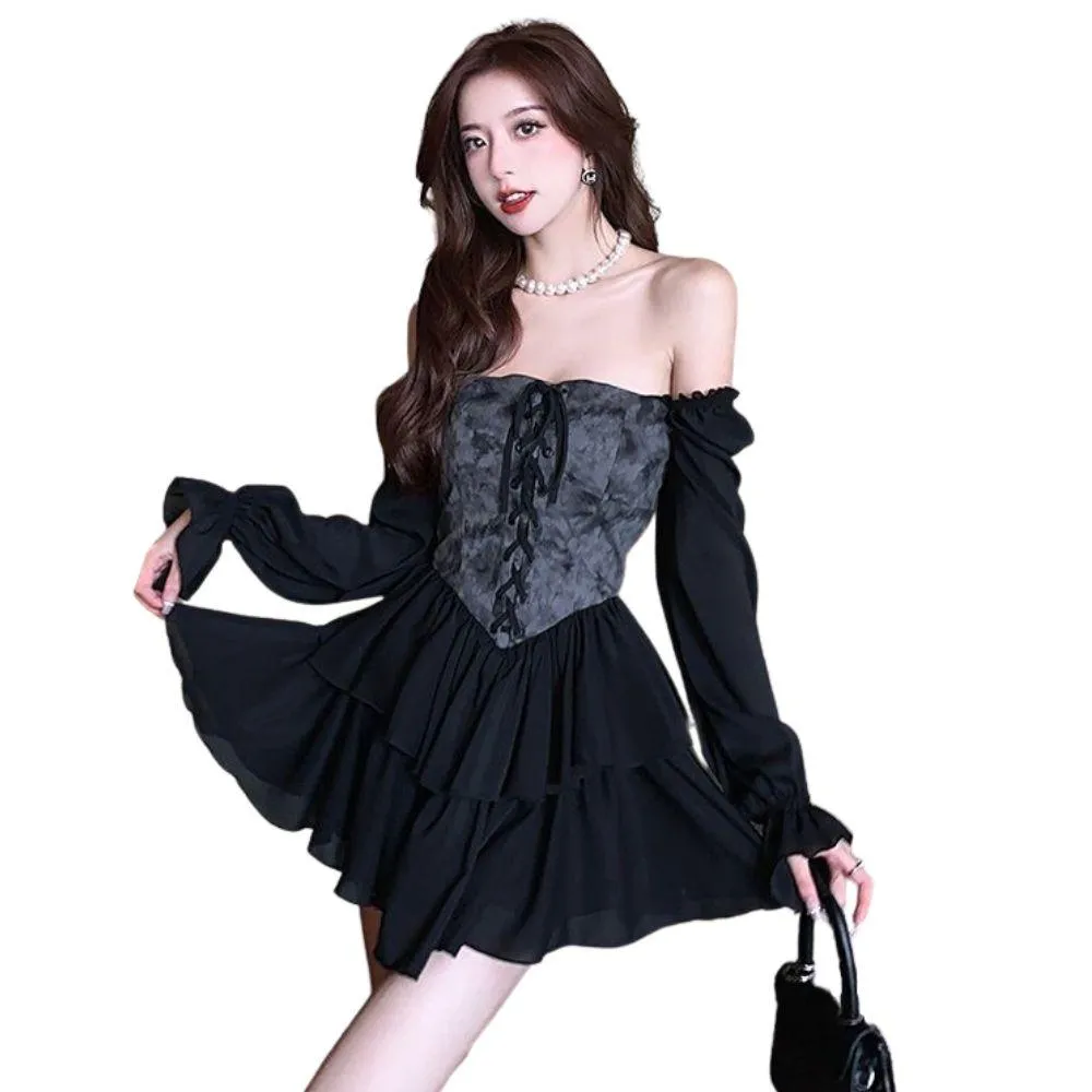 Gothic Mini Dress with Bold Bodice Panel - Sexy and Stylish